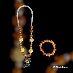 Orange Mermaid Necklace and Bracelet Set